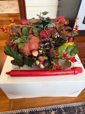 Autumn Harvest Candle Centerpiece with Red Candle